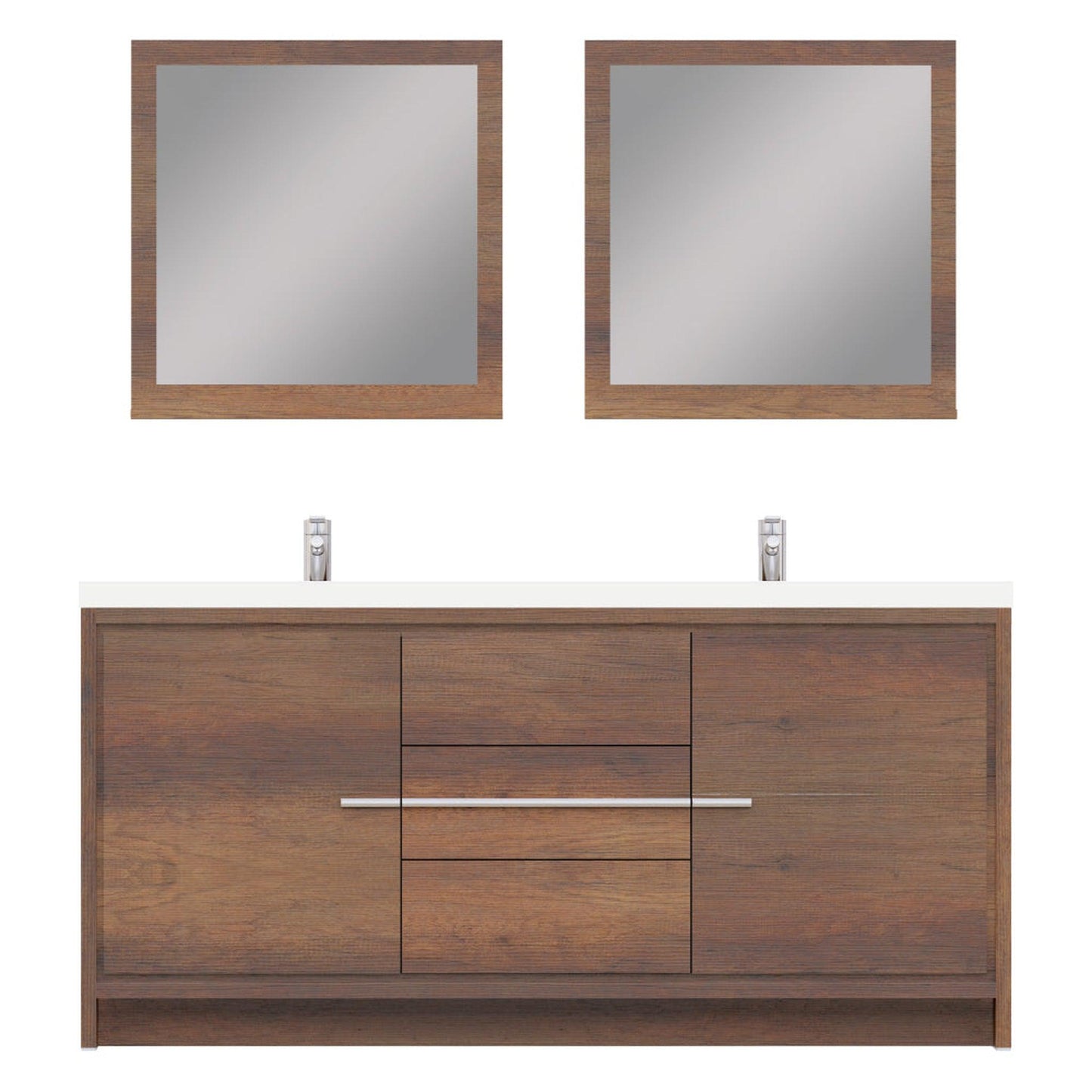 Alya Bath Sortino 72" Double Rosewood  Modern Freestanding  Bathroom Vanity With Acrylic Top and Integrated Sink - AB-MD672-RW