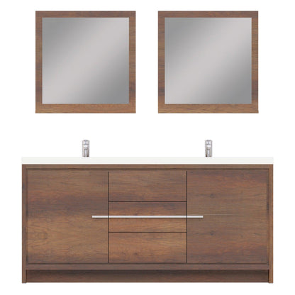 Alya Bath Sortino 72" Double Rosewood  Modern Freestanding  Bathroom Vanity With Acrylic Top and Integrated Sink - AB-MD672-RW