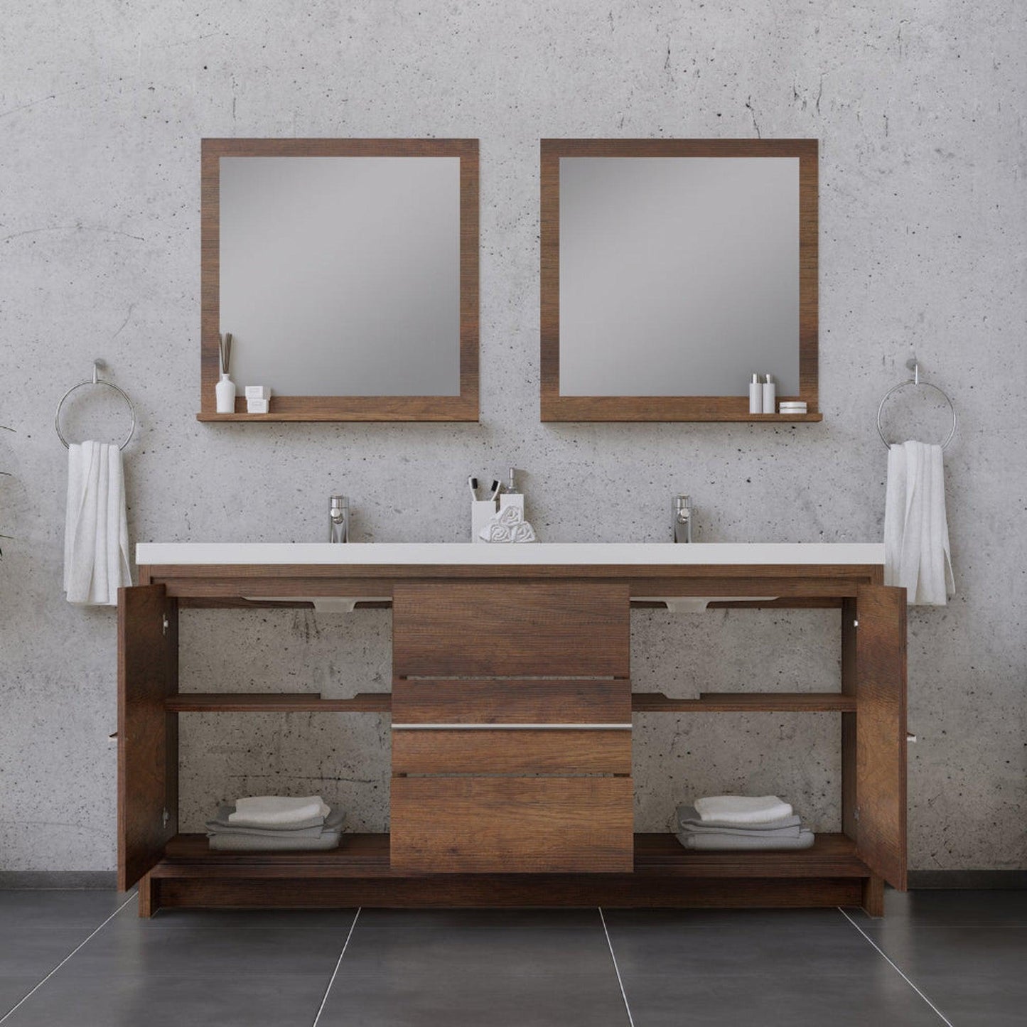 Alya Bath Sortino 72" Double Rosewood  Modern Freestanding  Bathroom Vanity With Acrylic Top and Integrated Sink - AB-MD672-RW