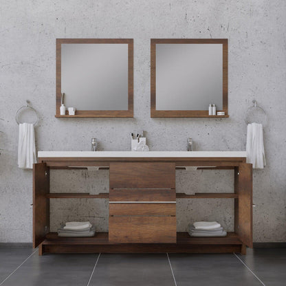 Alya Bath Sortino 72" Double Rosewood  Modern Freestanding  Bathroom Vanity With Acrylic Top and Integrated Sink - AB-MD672-RW