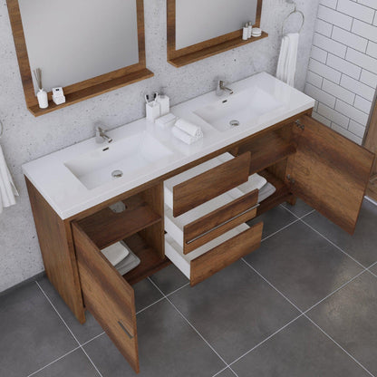 Alya Bath Sortino 72" Double Rosewood  Modern Freestanding  Bathroom Vanity With Acrylic Top and Integrated Sink - AB-MD672-RW