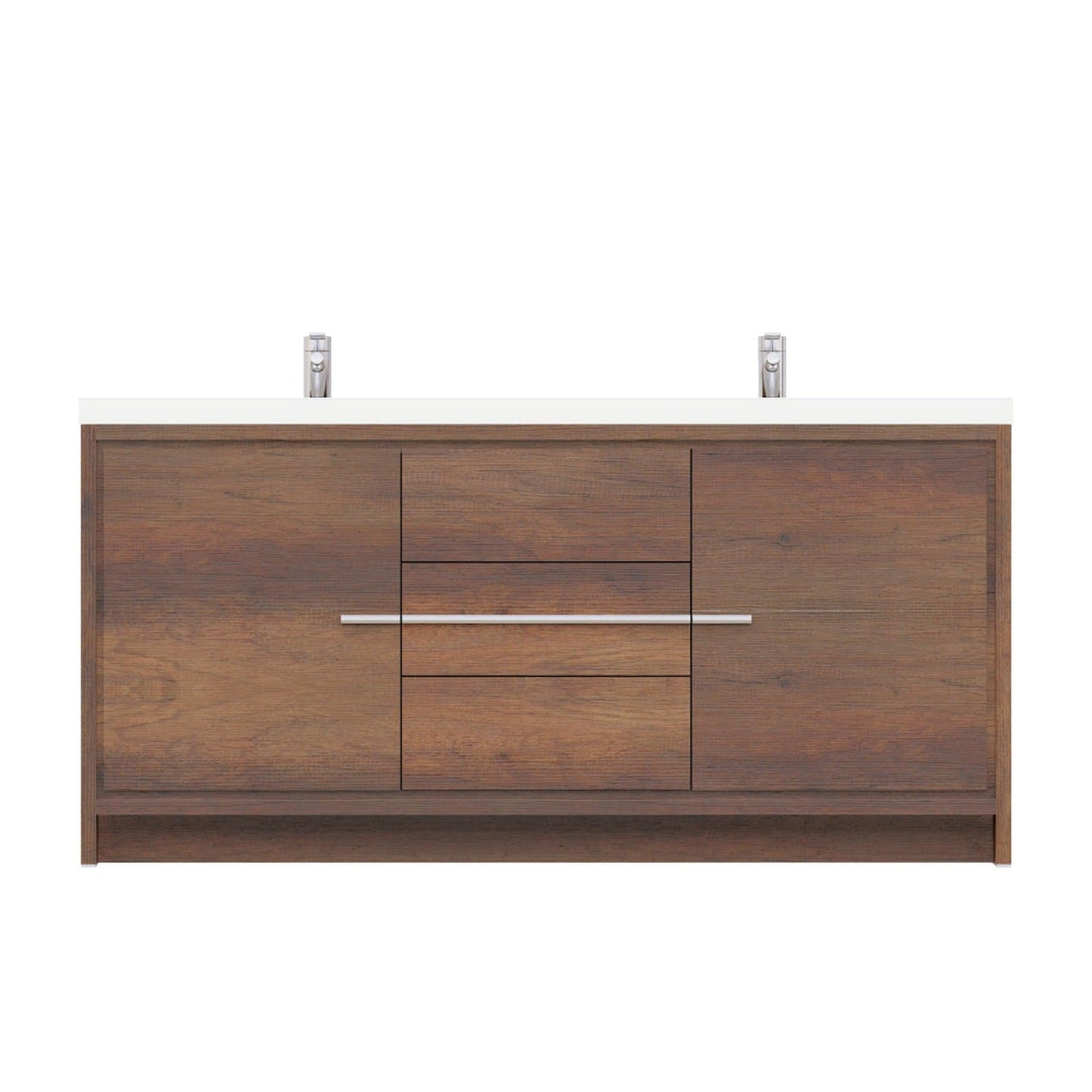 Alya Bath Sortino 72" Double Rosewood  Modern Freestanding  Bathroom Vanity With Acrylic Top and Integrated Sink - AB-MD672-RW