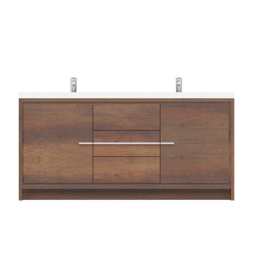 Alya Bath Sortino 72" Double Rosewood  Modern Freestanding  Bathroom Vanity With Acrylic Top and Integrated Sink - AB-MD672-RW