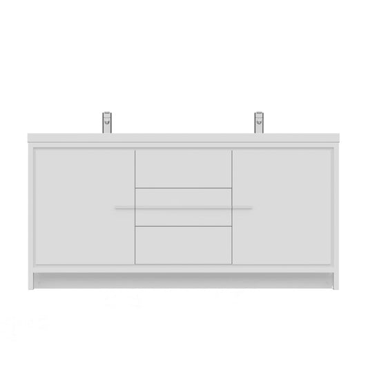Alya Bath Sortino 72"  Double White Modern Freestanding  Bathroom Vanity With Acrylic Top and Integrated Sink - AB-MD672-W