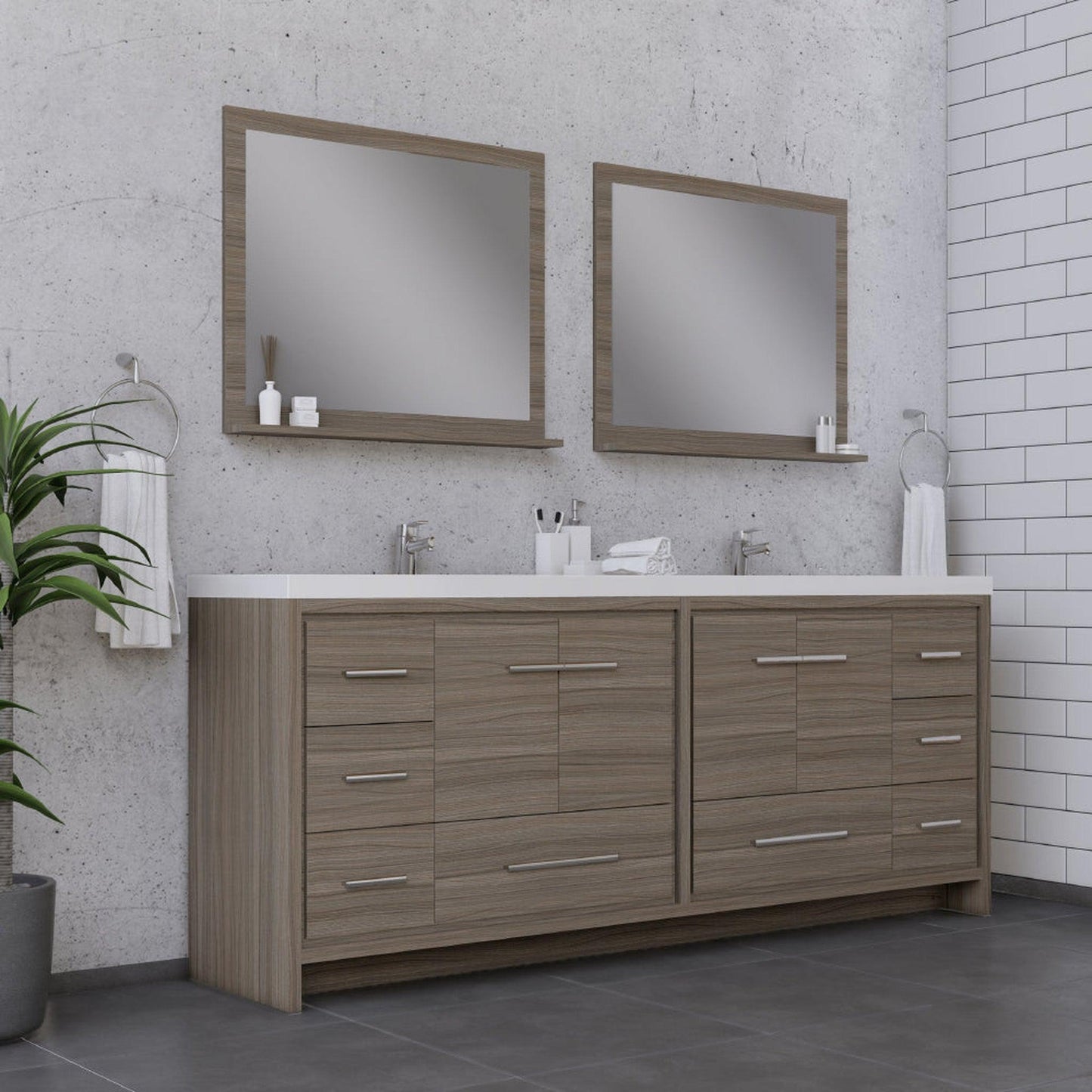 Alya Bath Sortino 84" Double Gray Modern Freestanding  Bathroom Vanity With Acrylic Top and Integrated  Sink - AB-MD684-G