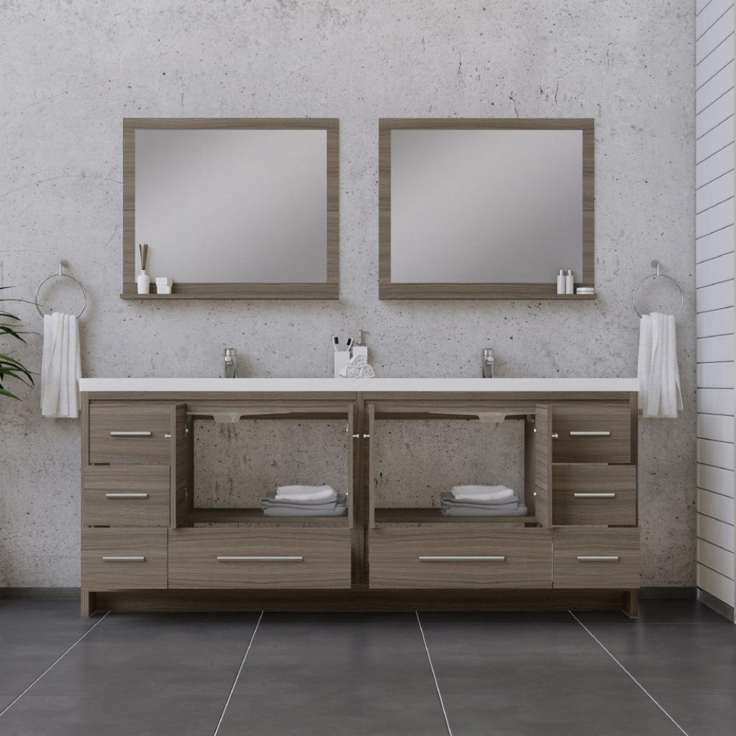 Alya Bath Sortino 84" Double Gray Modern Freestanding  Bathroom Vanity With Acrylic Top and Integrated  Sink - AB-MD684-G