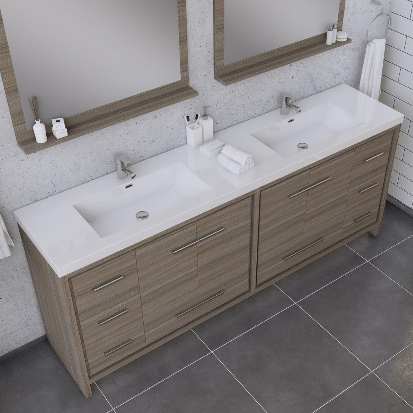 Alya Bath Sortino 84" Double Gray Modern Freestanding  Bathroom Vanity With Acrylic Top and Integrated  Sink - AB-MD684-G