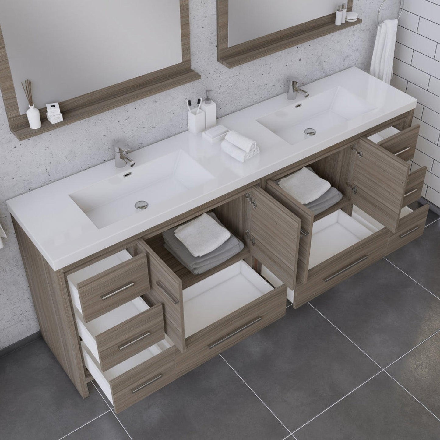 Alya Bath Sortino 84" Double Gray Modern Freestanding  Bathroom Vanity With Acrylic Top and Integrated  Sink - AB-MD684-G