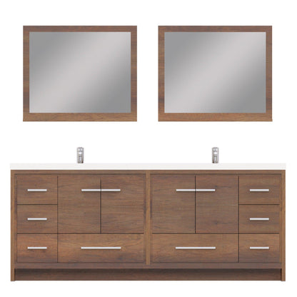 Alya Bath Sortino 84" Double Rosewood  Modern Freestanding  Bathroom Vanity With Acrylic Top and Integrated Sink - AB-MD684-RW