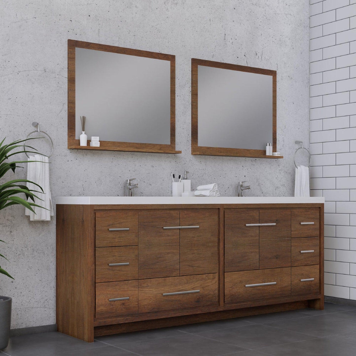 Alya Bath Sortino 84" Double Rosewood  Modern Freestanding  Bathroom Vanity With Acrylic Top and Integrated Sink - AB-MD684-RW