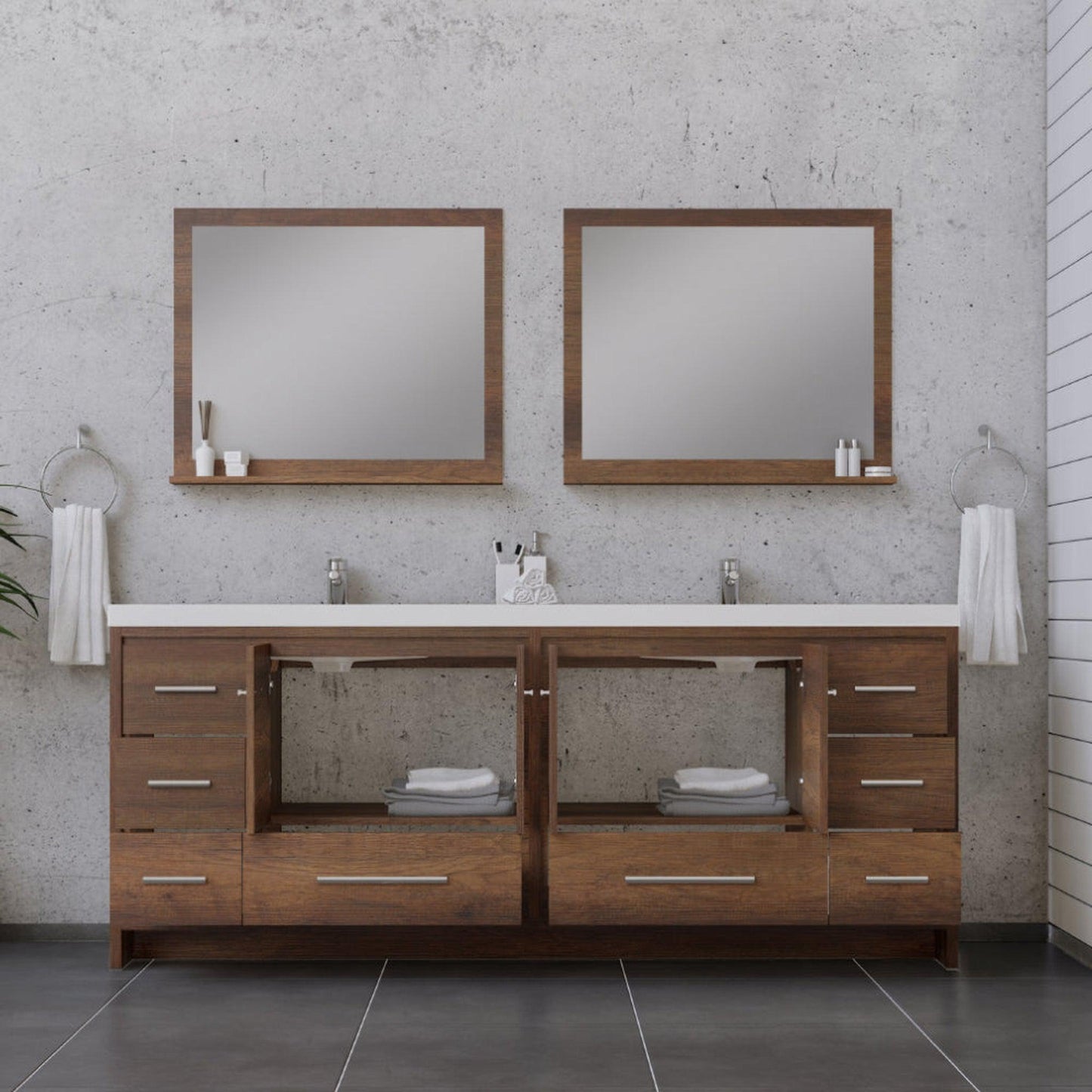 Alya Bath Sortino 84" Double Rosewood  Modern Freestanding  Bathroom Vanity With Acrylic Top and Integrated Sink - AB-MD684-RW