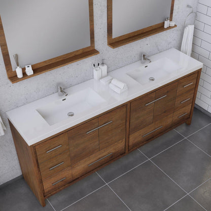 Alya Bath Sortino 84" Double Rosewood  Modern Freestanding  Bathroom Vanity With Acrylic Top and Integrated Sink - AB-MD684-RW