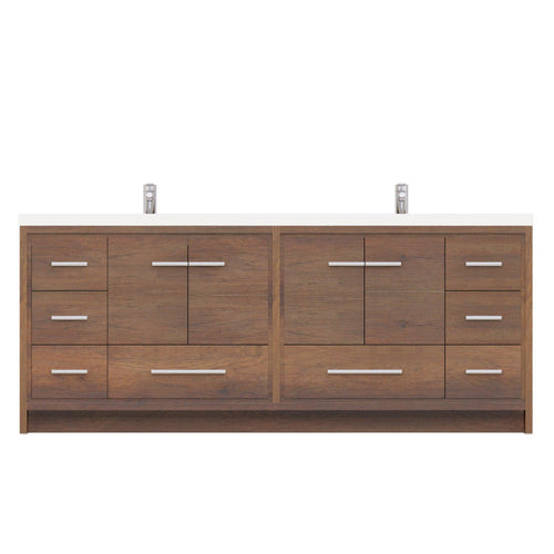 Alya Bath Sortino 84" Double Rosewood  Modern Freestanding  Bathroom Vanity With Acrylic Top and Integrated Sink - AB-MD684-RW