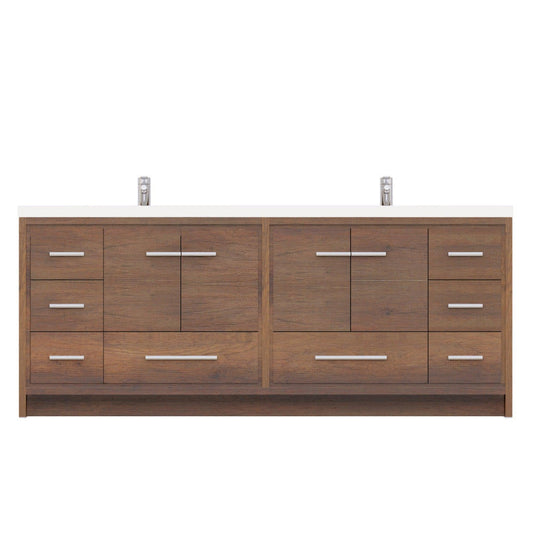 Alya Bath Sortino 84" Double Rosewood  Modern Freestanding  Bathroom Vanity With Acrylic Top and Integrated Sink - AB-MD684-RW