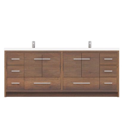 Alya Bath Sortino 84" Double Rosewood  Modern Freestanding  Bathroom Vanity With Acrylic Top and Integrated Sink - AB-MD684-RW