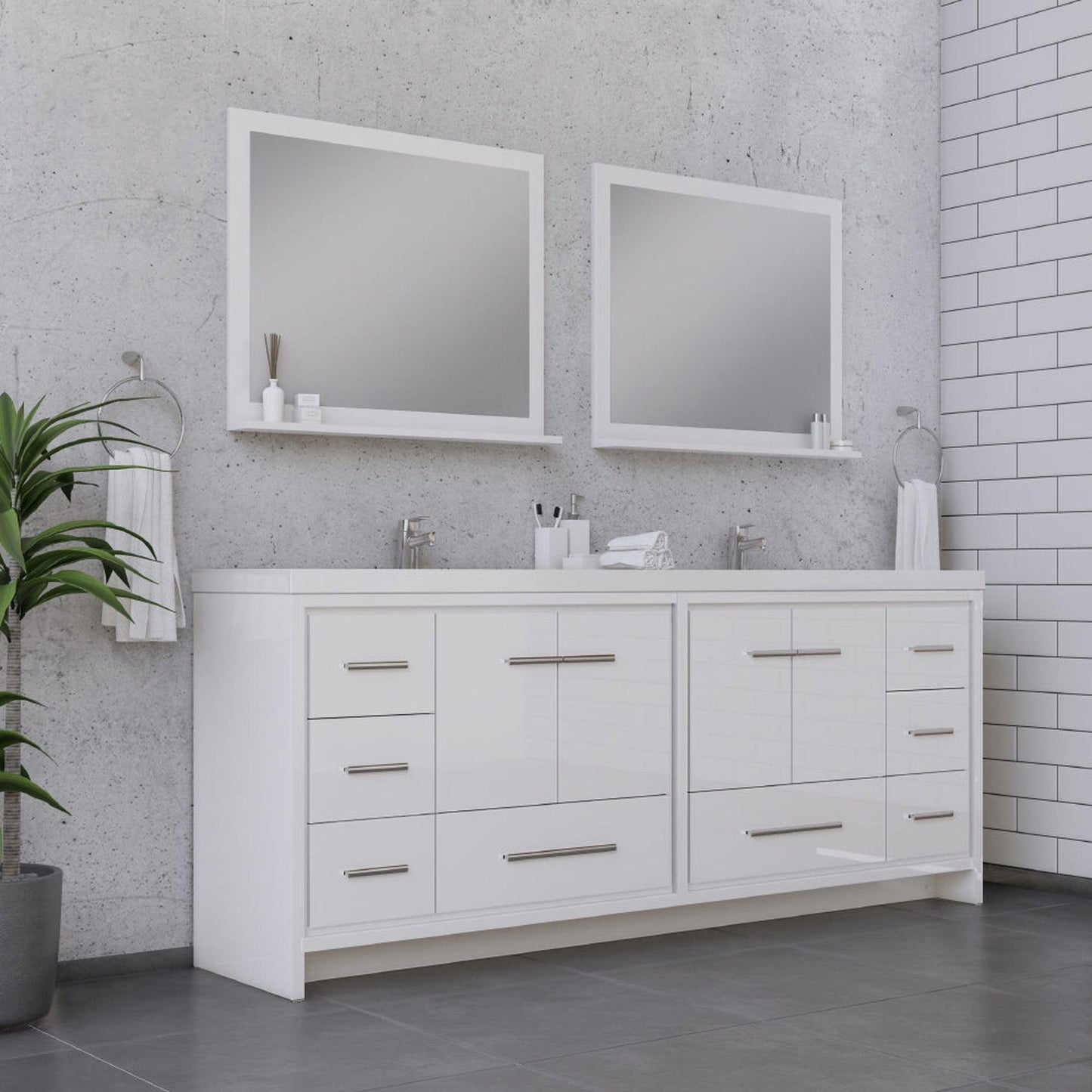 Alya Bath Sortino 84" Double White Modern Freestanding  Bathroom Vanity With Acrylic Top and Integrated Sink - AB-MD684-W
