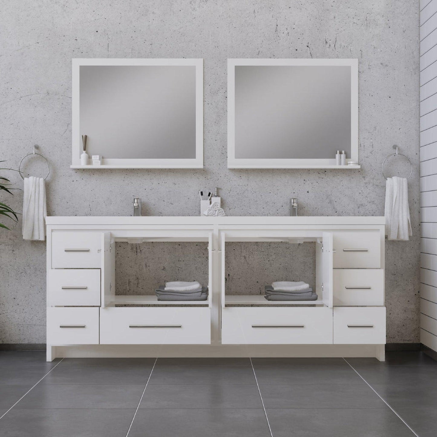 Alya Bath Sortino 84" Double White Modern Freestanding  Bathroom Vanity With Acrylic Top and Integrated Sink - AB-MD684-W