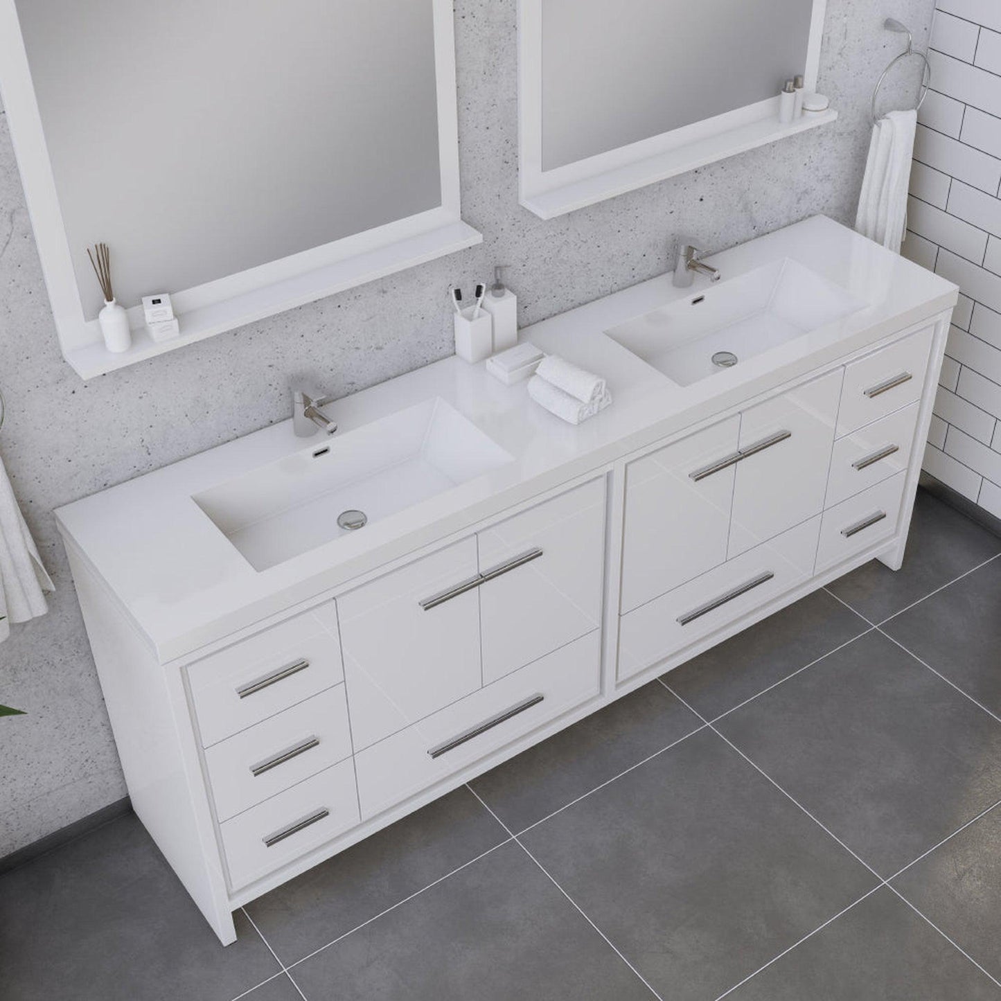 Alya Bath Sortino 84" Double White Modern Freestanding  Bathroom Vanity With Acrylic Top and Integrated Sink - AB-MD684-W