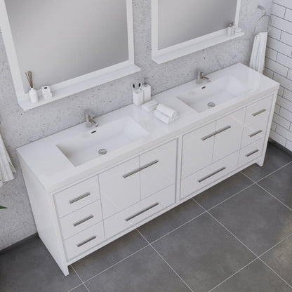 Alya Bath Sortino 84" Double White Modern Freestanding  Bathroom Vanity With Acrylic Top and Integrated Sink - AB-MD684-W