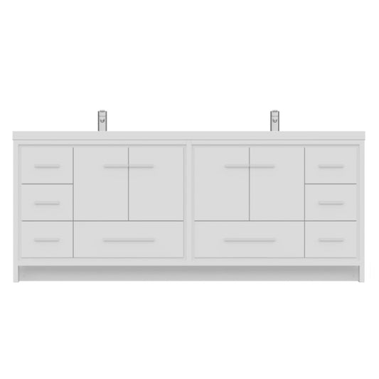 Alya Bath Sortino 84" Double White Modern Freestanding  Bathroom Vanity With Acrylic Top and Integrated Sink - AB-MD684-W