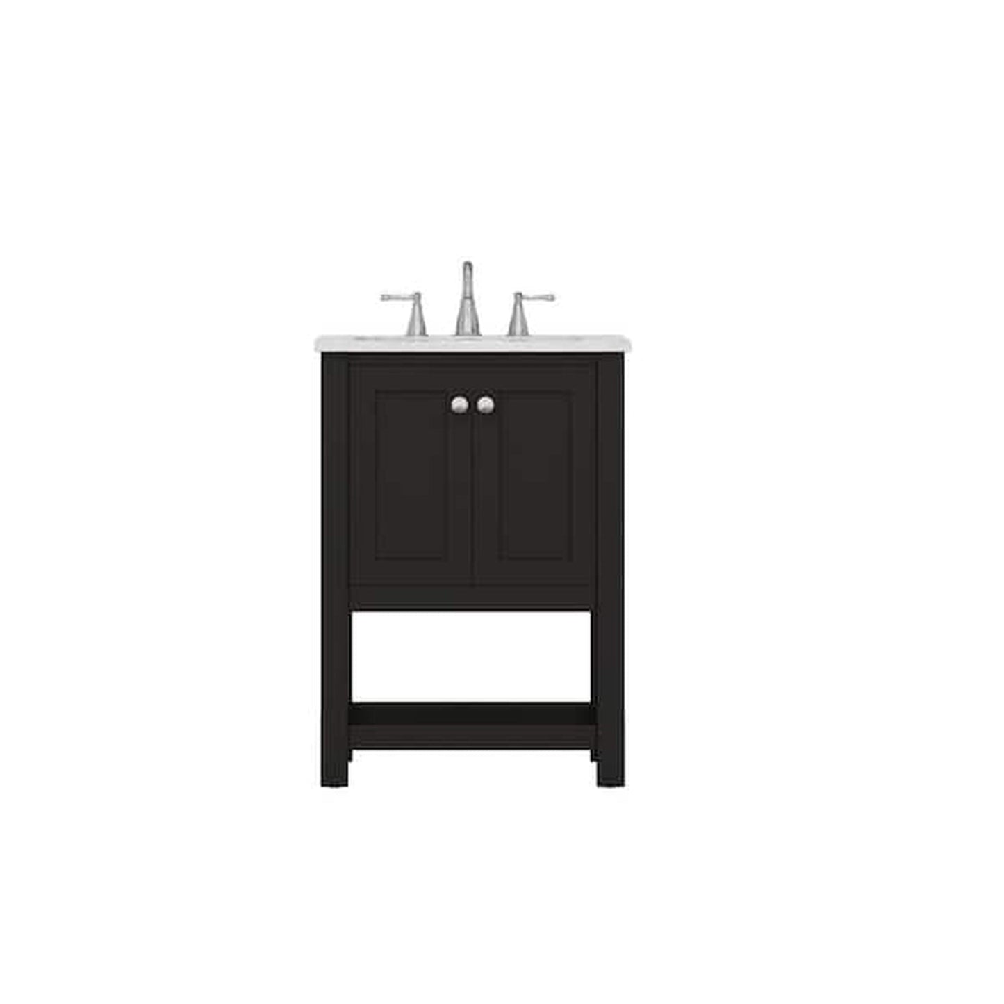 Alya Bath Wilmington 24" Single Espresso Freestanding Single Bathroom Vanity With Carrara Marble Top, Ceramic Sink and Wall Mounted Mirror - HE-102-24-E-CWMT+HE-101/102-24-E-M