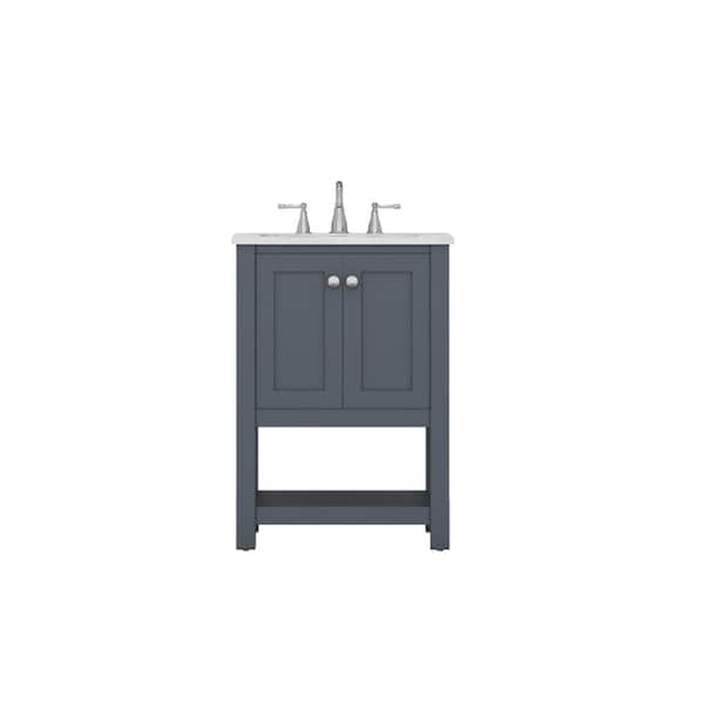 Alya Bath Wilmington 24" Single Gray Freestanding  Bathroom Vanity With Carrara Marble Top, Ceramic Sink and Wall Mounted Mirror - HE-102-24-G-CWMT+HE-101/102-24-G-M
