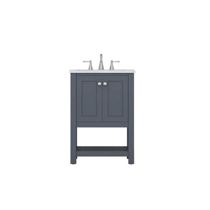 Alya Bath Wilmington 24" Single Gray Freestanding  Bathroom Vanity With Carrara Marble Top, Ceramic Sink and Wall Mounted Mirror - HE-102-24-G-CWMT+HE-101/102-24-G-M