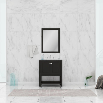 Alya Bath Wilmington 30" Single Espresso Freestanding  Bathroom Vanity With Carrara Marble Top, Ceramic Sink And Wall Mounted Mirror - HE-102-30-E-CWMT+HE-101/102-30-E-M
