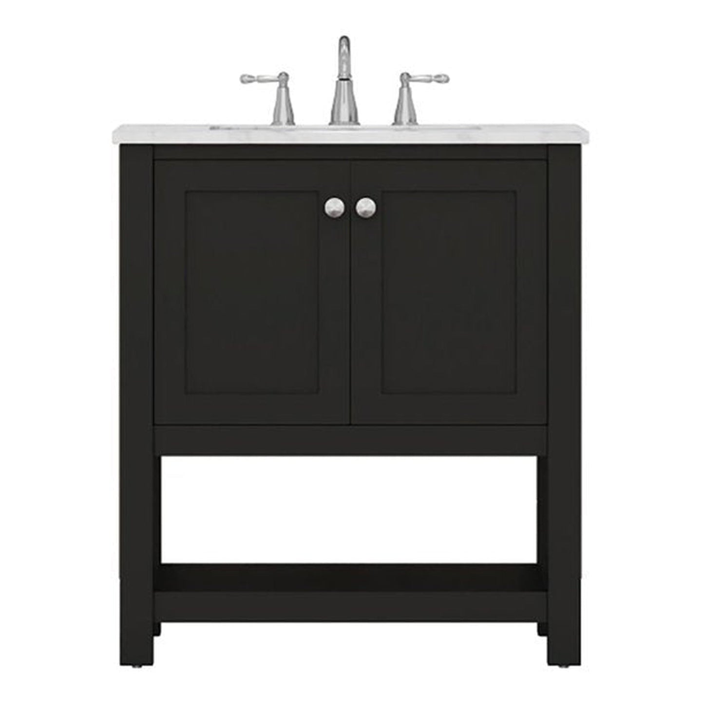 Alya Bath Wilmington 30" Single Espresso Freestanding  Bathroom Vanity With Carrara Marble Top, Ceramic Sink And Wall Mounted Mirror - HE-102-30-E-CWMT+HE-101/102-30-E-M