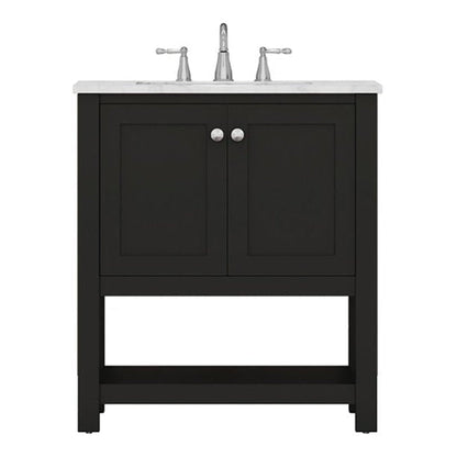 Alya Bath Wilmington 30" Single Espresso Freestanding  Bathroom Vanity With Carrara Marble Top, Ceramic Sink And Wall Mounted Mirror - HE-102-30-E-CWMT+HE-101/102-30-E-M