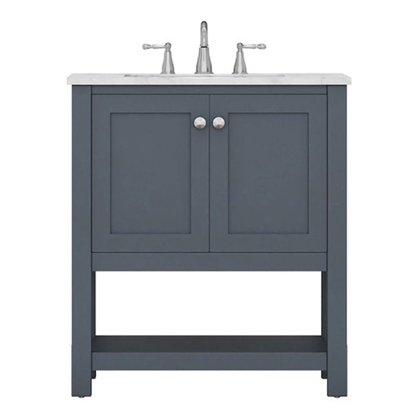 Alya Bath Wilmington 30" Single Gray Freestanding  Bathroom Vanity With Carrara Marble Top, Ceramic Sink and Wall Mounted Mirror - HE-102-30-G-CWMT+HE-101/102-30-G-M