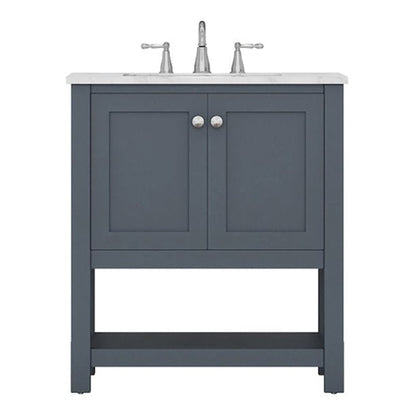Alya Bath Wilmington 30" Single Gray Freestanding  Bathroom Vanity With Carrara Marble Top, Ceramic Sink and Wall Mounted Mirror - HE-102-30-G-CWMT+HE-101/102-30-G-M