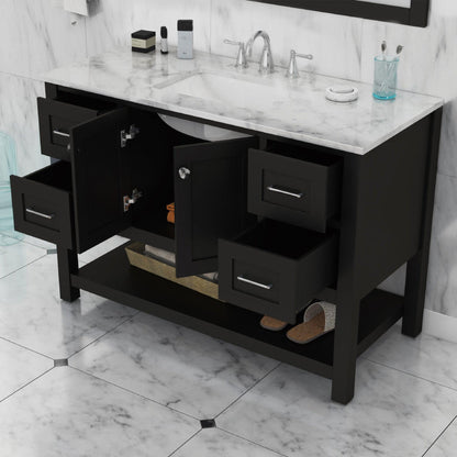 Alya Bath Wilmington 48" Single Espresso Freestanding  Bathroom Vanity With Carrara Marble Top, Ceramic Sink and Wall Mounted Mirror - HE-102-48-E-CWMT+HE-101/102-42-E-M