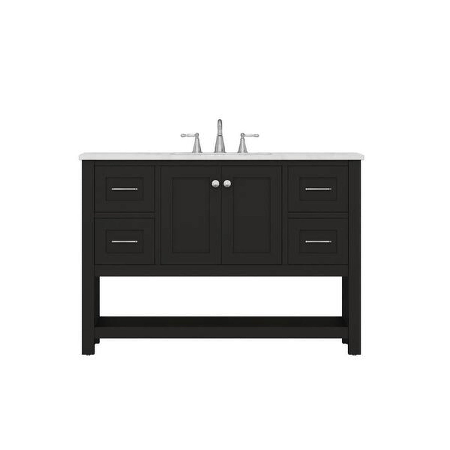 Alya Bath Wilmington 48" Single Espresso Freestanding  Bathroom Vanity With Carrara Marble Top, Ceramic Sink and Wall Mounted Mirror - HE-102-48-E-CWMT+HE-101/102-42-E-M