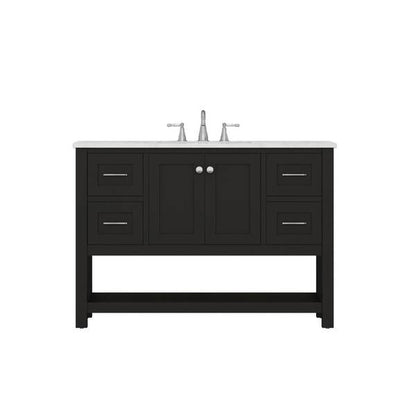 Alya Bath Wilmington 48" Single Espresso Freestanding  Bathroom Vanity With Carrara Marble Top, Ceramic Sink and Wall Mounted Mirror - HE-102-48-E-CWMT+HE-101/102-42-E-M