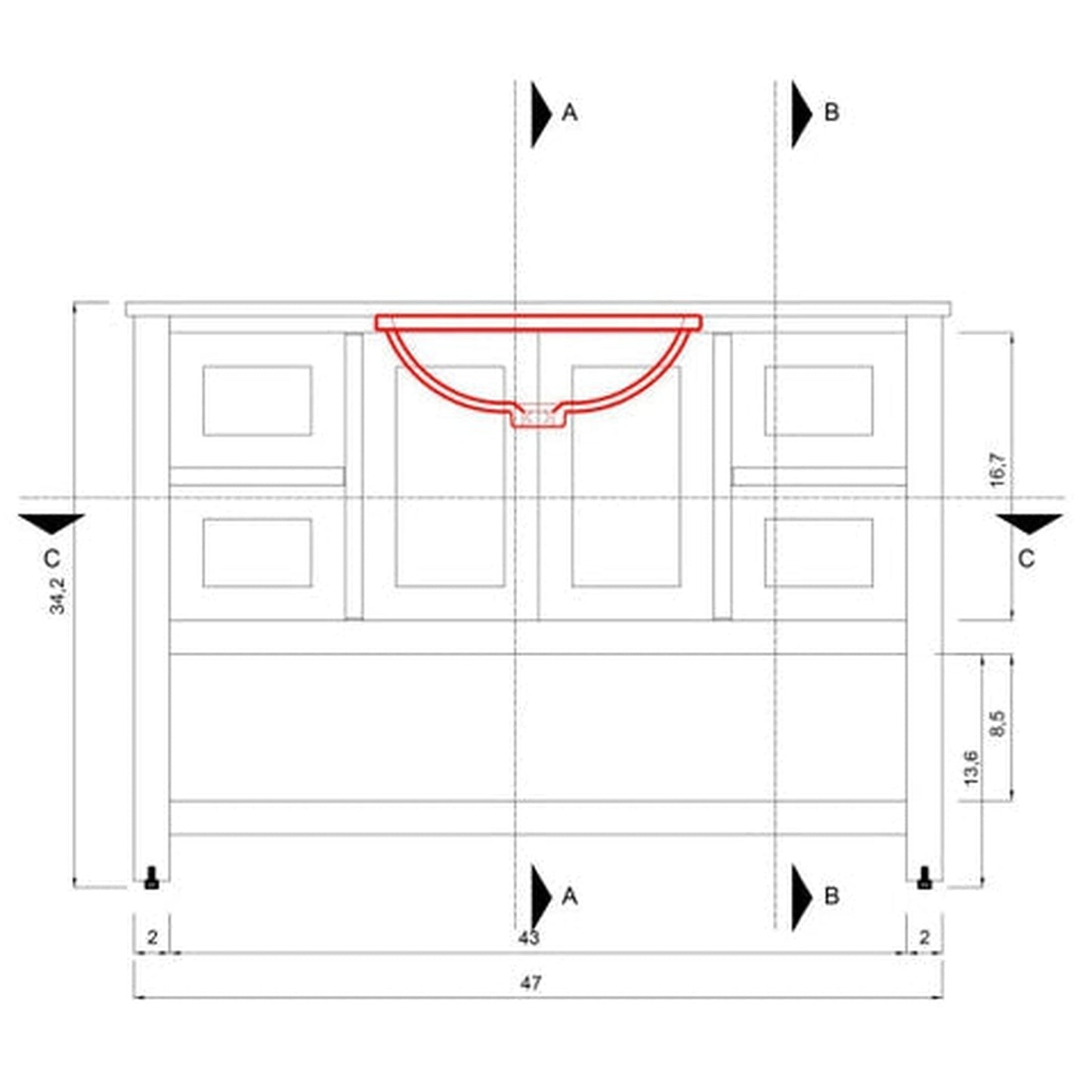 Alya Bath Wilmington 48" Single Espresso Freestanding  Bathroom Vanity With Carrara Marble Top, Ceramic Sink and Wall Mounted Mirror - HE-102-48-E-CWMT+HE-101/102-42-E-M