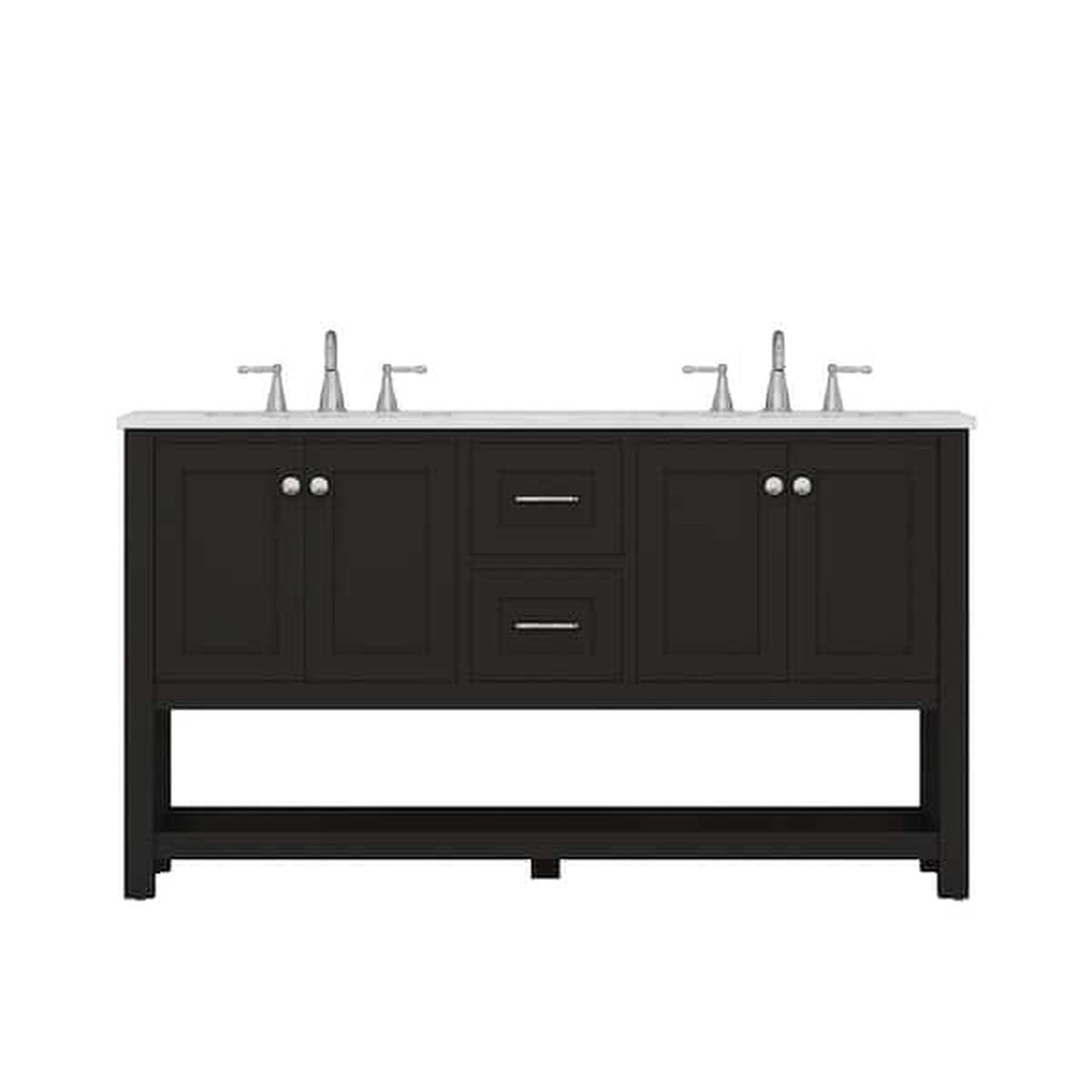 Alya Bath Wilmington 60" Double Espresso Freestanding  Bathroom Vanity With Carrara Marble Top, Ceramic Sink and Wall Mounted Mirro - HE-102-60D-E-CWMT+2x HE-101/102-24-E-Mr