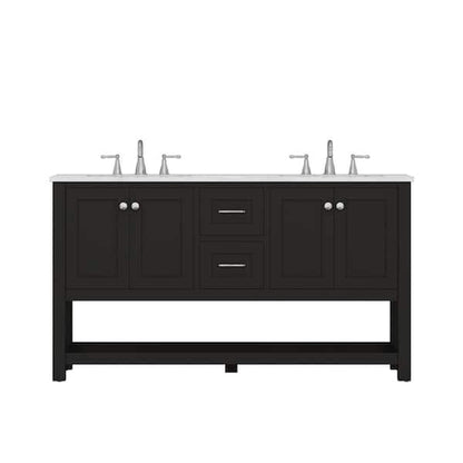 Alya Bath Wilmington 60" Double Espresso Freestanding  Bathroom Vanity With Carrara Marble Top, Ceramic Sink and Wall Mounted Mirro - HE-102-60D-E-CWMT+2x HE-101/102-24-E-Mr