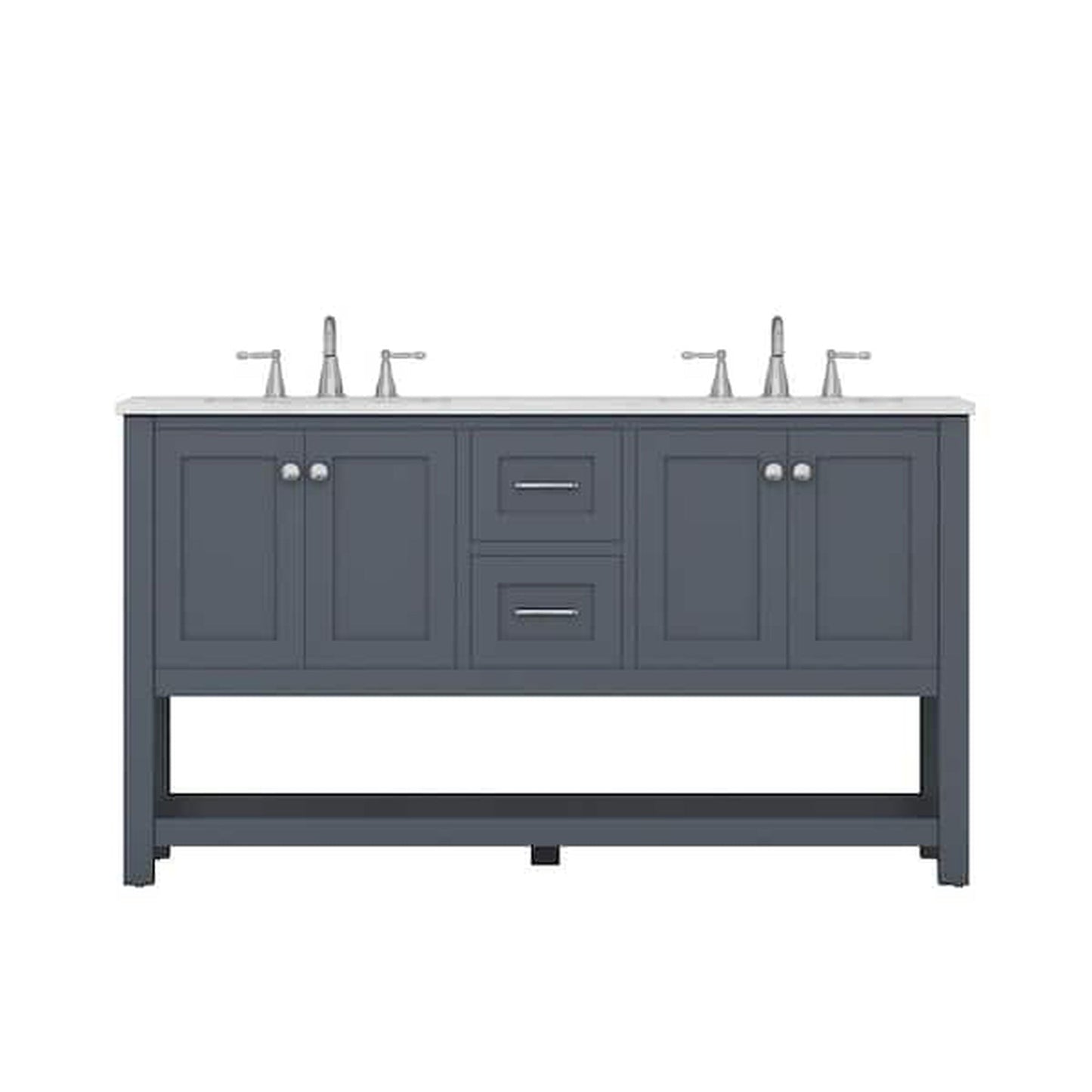 Alya Bath Wilmington 60" Double Gray Freestanding Bathroom Vanity With Carrara Marble Top, Ceramic Sink and Wall Mounted Mirror - HE-102-60D-G-CWMT+2x HE-101/102-24-G-M