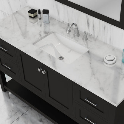 Alya Bath Wilmington 60" Single Espresso Freestanding  Bathroom Vanity With Carrara Marble Top, Ceramic Sink and Wall Mounted Mirror - HE-102-60S-E-CWMT+AT-48-M-B