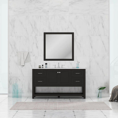 Alya Bath Wilmington 60" Single Espresso Freestanding  Bathroom Vanity With Carrara Marble Top, Ceramic Sink and Wall Mounted Mirror - HE-102-60S-E-CWMT+AT-48-M-B