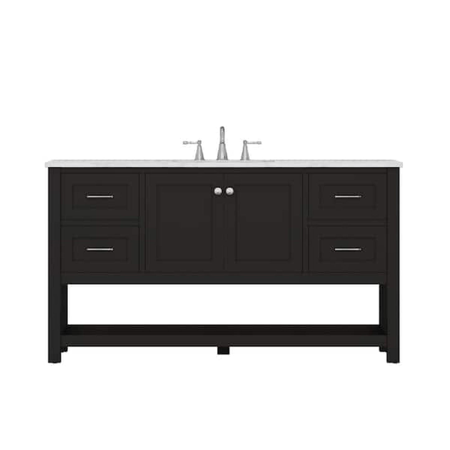 Alya Bath Wilmington 60" Single Espresso Freestanding  Bathroom Vanity With Carrara Marble Top, Ceramic Sink and Wall Mounted Mirror - HE-102-60S-E-CWMT+AT-48-M-B