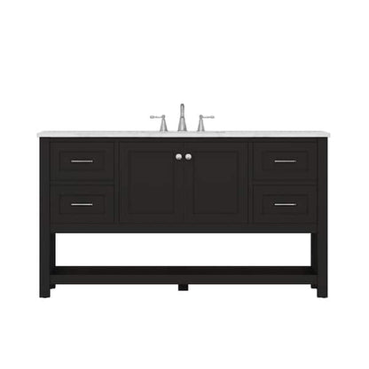Alya Bath Wilmington 60" Single Espresso Freestanding  Bathroom Vanity With Carrara Marble Top, Ceramic Sink and Wall Mounted Mirror - HE-102-60S-E-CWMT+AT-48-M-B