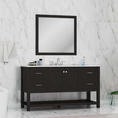 Alya Bath Wilmington 60" Single Espresso Freestanding  Bathroom Vanity With Carrara Marble Top, Ceramic Sink and Wall Mounted Mirror - HE-102-60S-E-CWMT+AT-48-M-B