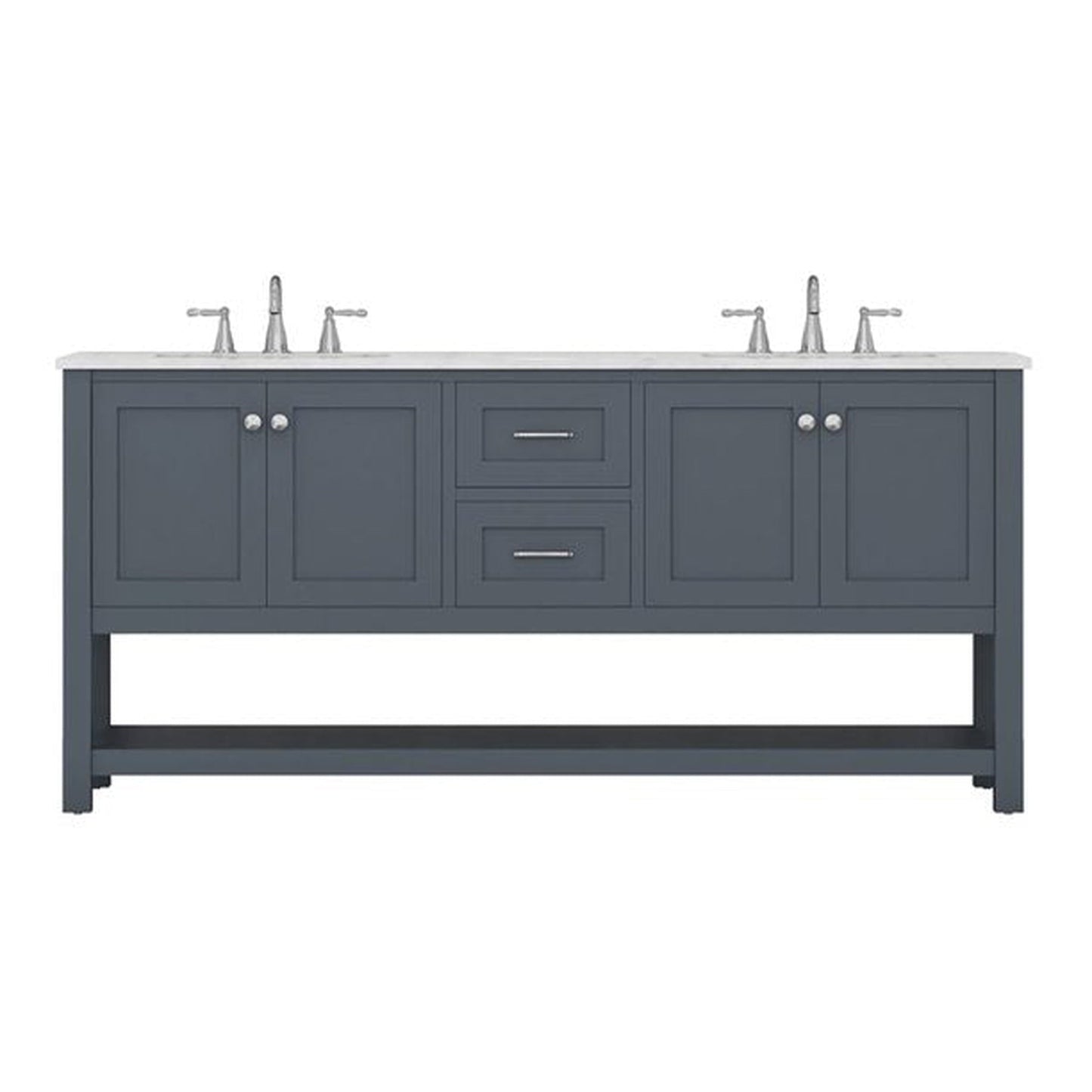 Alya Bath Wilmington 72" Double Gray Freestanding  Bathroom Vanity With Carrara Marble Top, Ceramic Sink and Wall Mounted Mirror - HE-102-72D-G-CWMT+2x HE-101/102-30-G-M