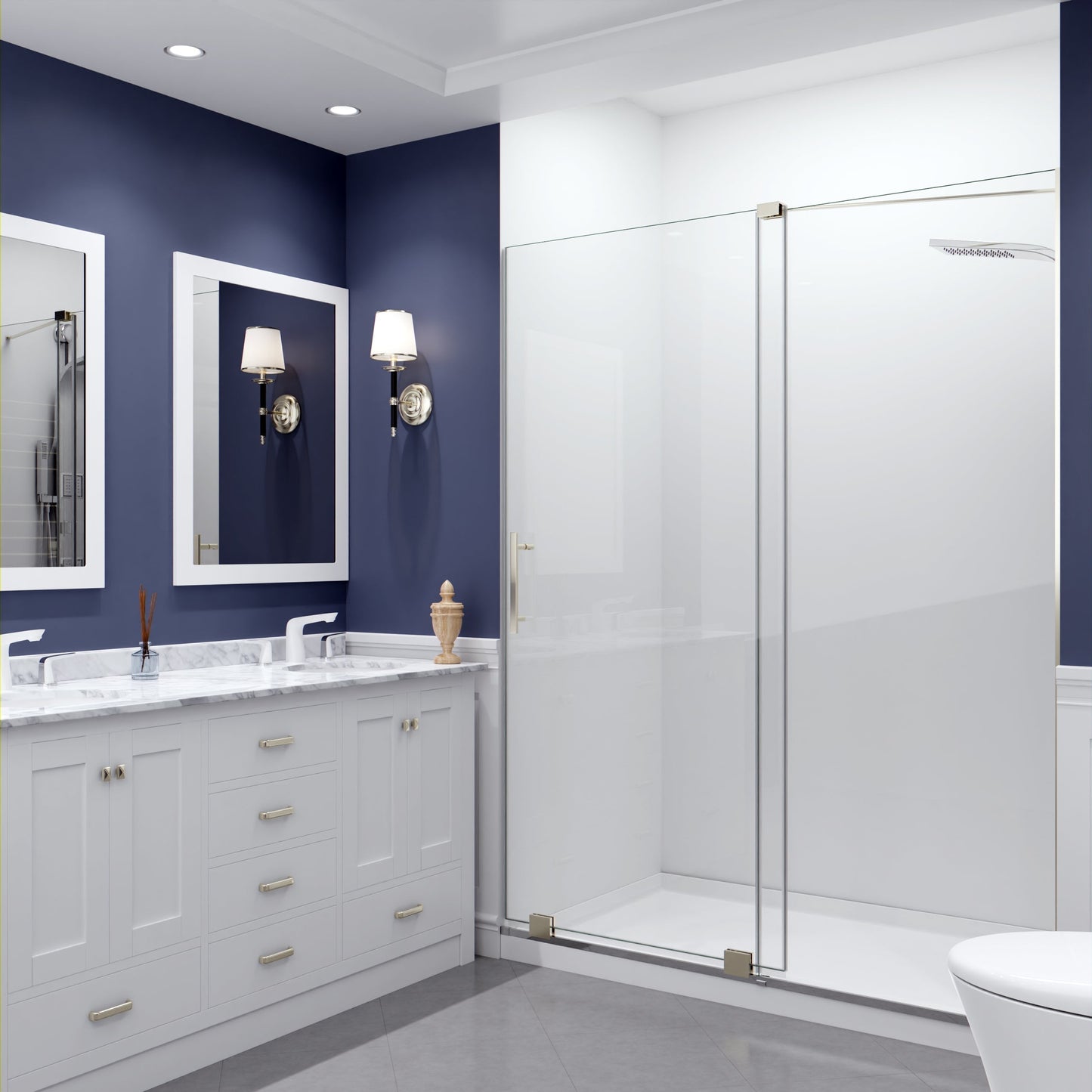 Anzzi Longboat Series 60 in. x 76 in. Semi-Frameless Shower Door with TSUNAMI GUARD SD-AZ055-01 -- SD-AZ055-01BN
