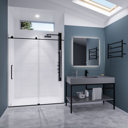Anzzi Madam Series 60 in. by 76 in. Frameless Sliding Shower Door with Handle SD-AZ13-02 - SD-AZ13-02BN