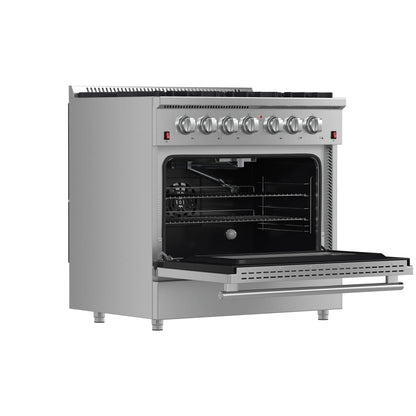 Forno 5-Piece Appliance Package - 36-Inch Gas Range, Wall Mount Range Hood, 60-Inch Refrigerator, Dishwasher, and 24-Inch Microwave Oven in Stainless Steel - AP5-6244-36-5095-60S-24MO