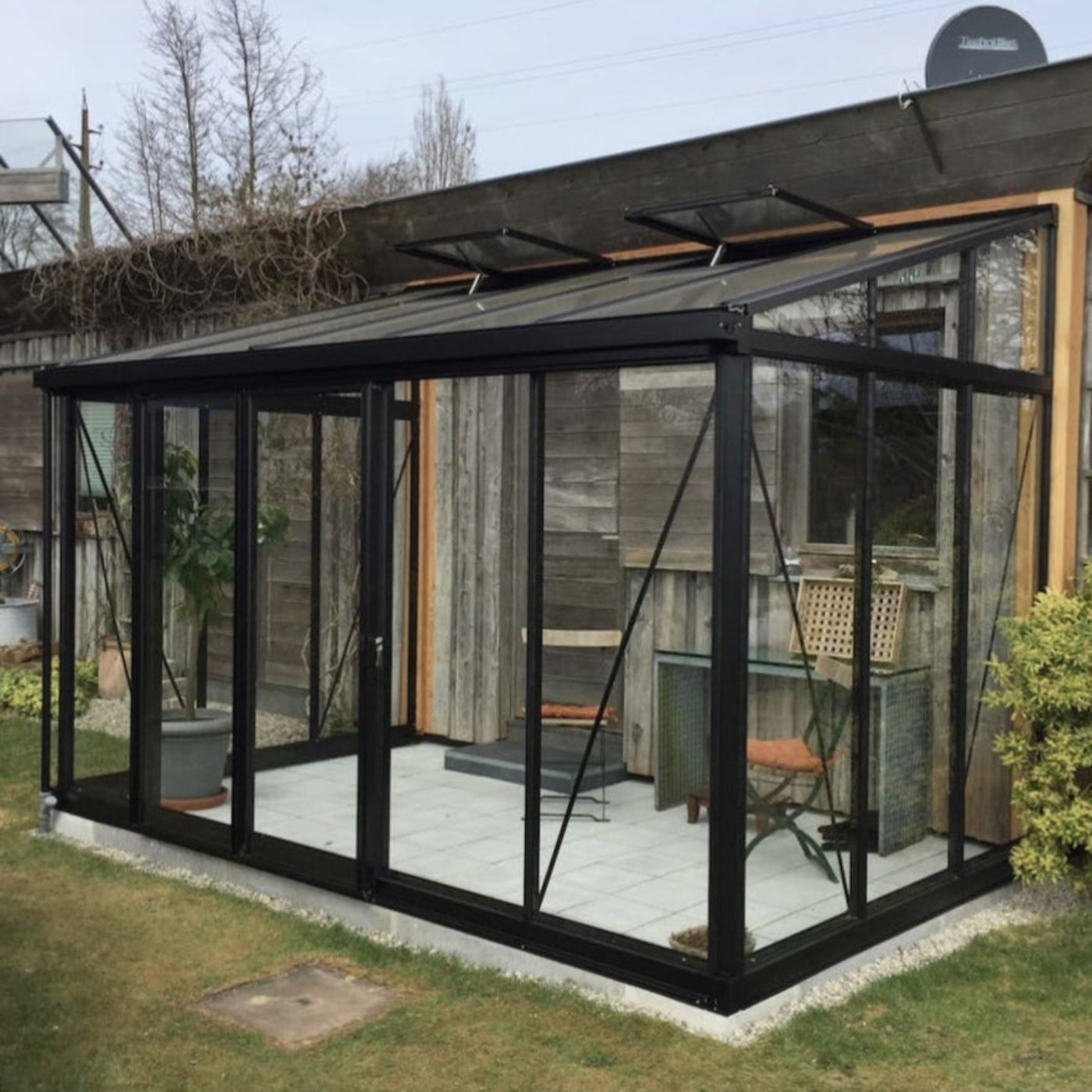 Janssens Arcadia Lean-To Glass Greenhouse - ARCADIA-PLUS-4X4-MQJ779
