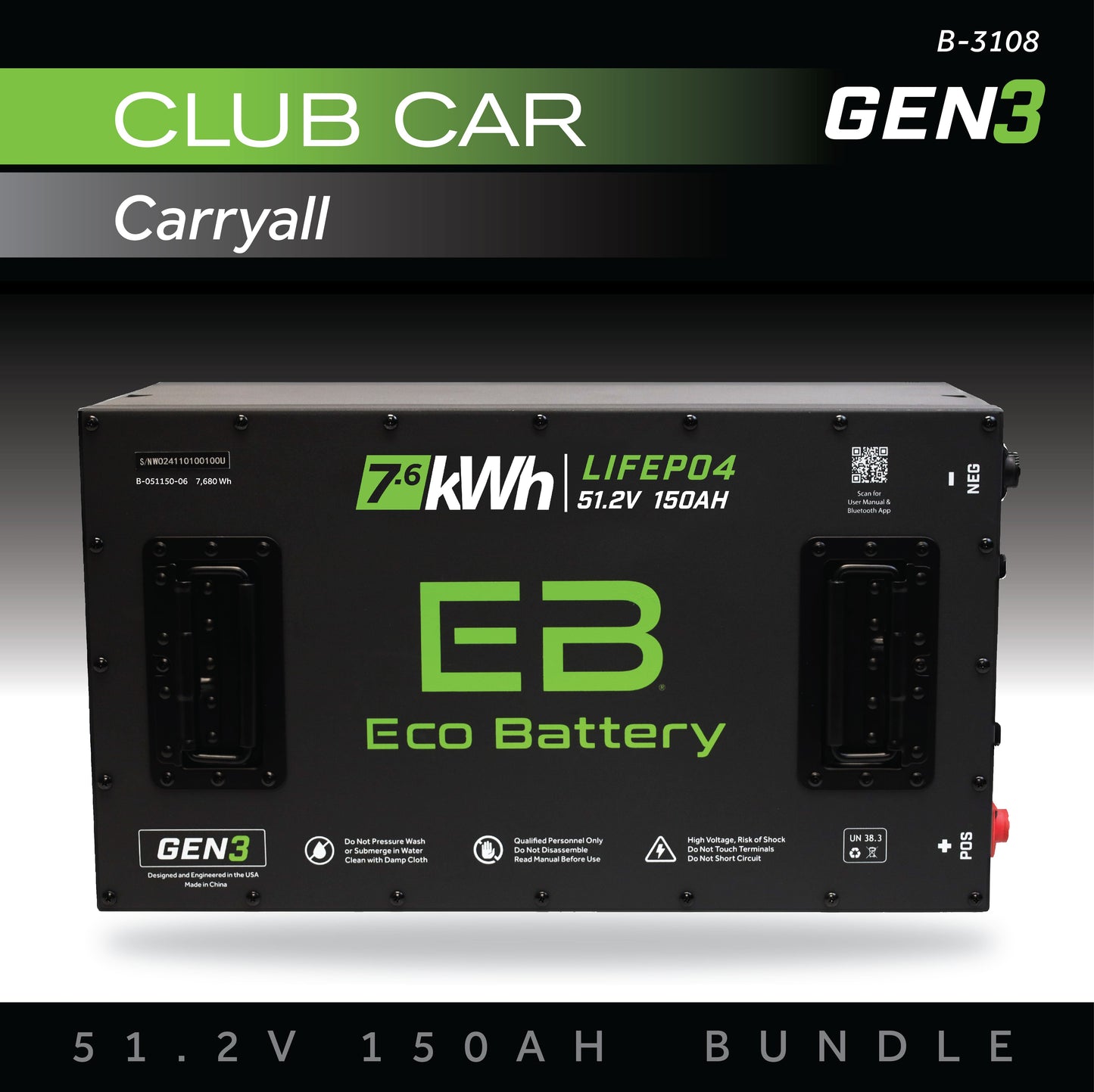 Eco Battery 51V 150AH Battery Bundle / Club Car Carryall - B-3108